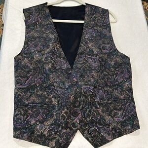 Hombre Mode Paisley Vest Size Large Faux Pockets Purple Black 3 Button Down